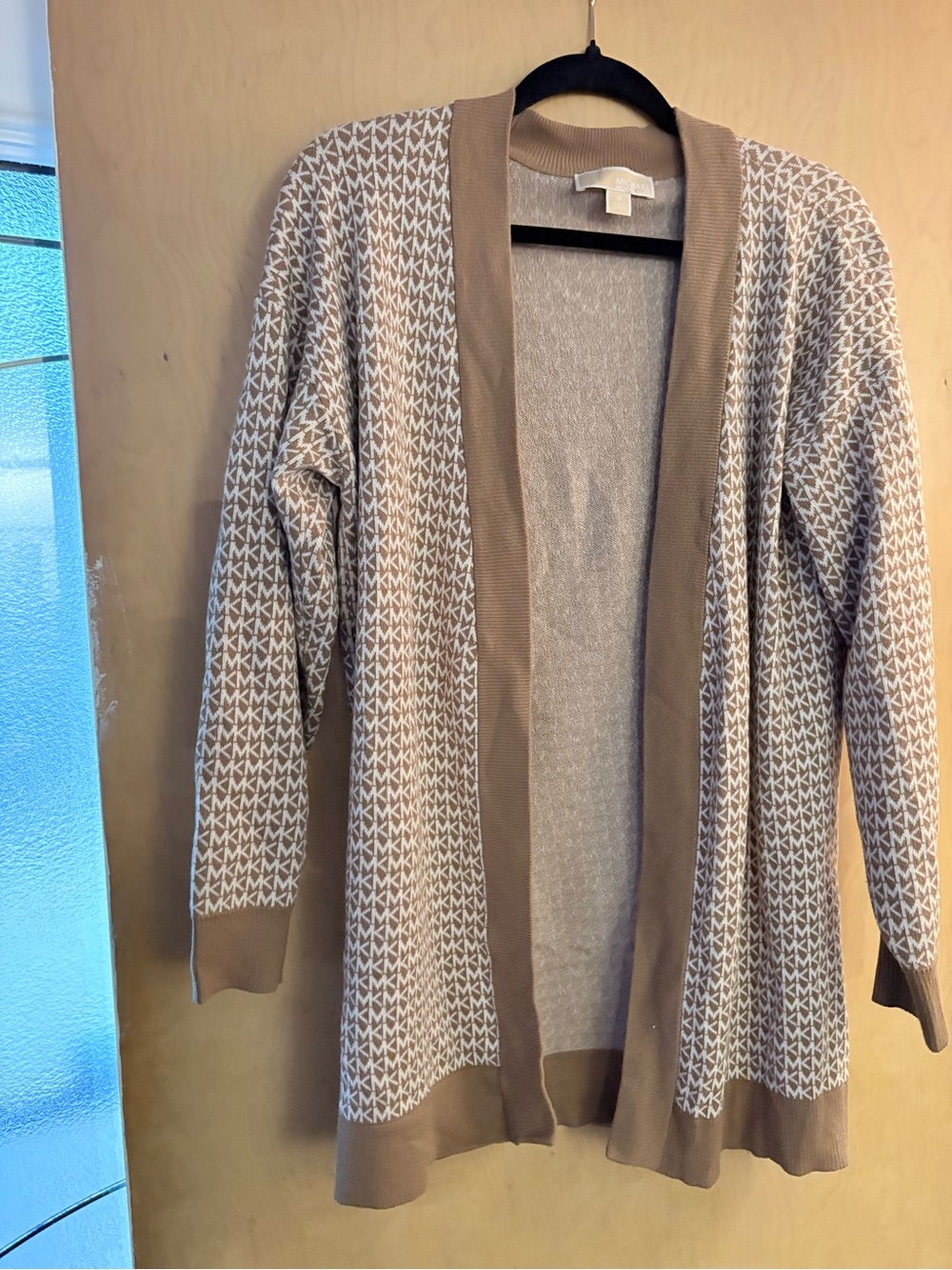 Michael Kors Taupe & Cream Open-Front Logo Knit Cardigan
